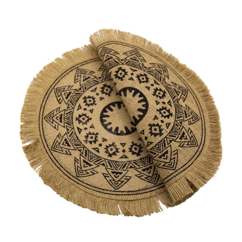Boho Round Placemats Set of 4 Dining Brown Modern Dinner Braided Beige Table and Fall Circle Runner Kitchen Plate Mats for Home