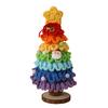 Crochet Christmas Tree Small Handmade Multi-layered Knitting Xmas Tree with Woodgrain Base for Winter Tabletop Home Room Party Decor
