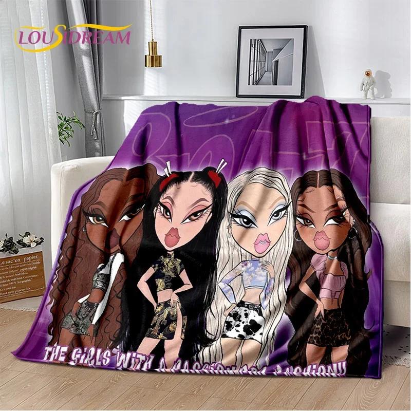 Cartoon Bratz Doll Girls 3D Printed Soft Flannel Blanket for Beds Bedroom Sofa Picnic,Throw Blanket for Outdoor Leisure Nap Gift