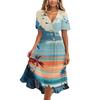 Vestito Casual da Donna con Scollo a V a Maniche Corte, Stampa Hawaiana, Lunghezza Midi, Estivo da Spiaggia, con Vita Elastica e Tessuto Leggero
