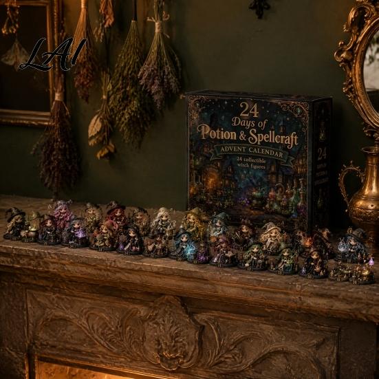Halloweenská domácí dekorace 24denní adventní kalendář 2026 Mini figurky skotského kravského/koňského/psího Vánoční odpočet Sváteční krabičkový kalendář 2D akryl