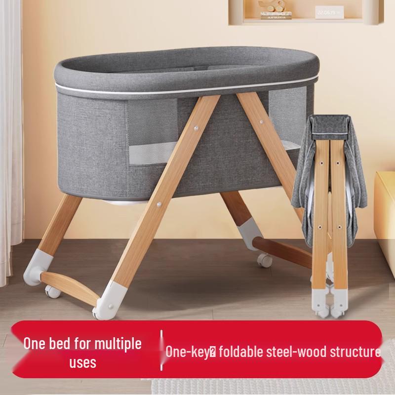 Portable Foldable Crib: Movable Baby Bed, Splicing Design for Newborns.