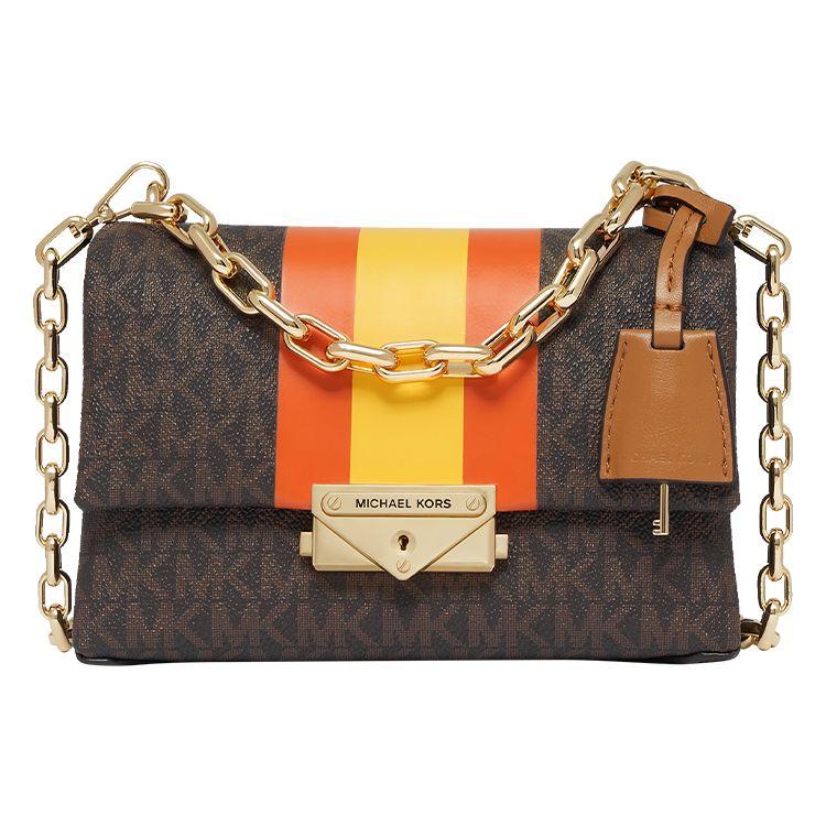 Michael Kors Mk Cece Classic Monogram Chain Commuter Fashion Striped Color Block Flap Leather Shoulder Crossbody Bag Mini Women bags 32F1G0EC0U-634