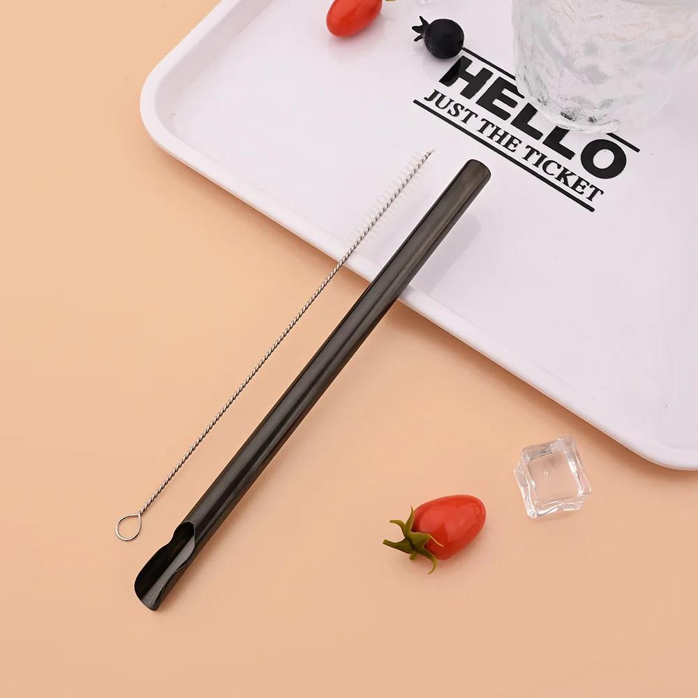 2Pcs/Set Reusable Drinking Straw Stainless Steel Straw Wide Metal Straws Set Milkshake Bubble Tea Straw with Cleaner Brush