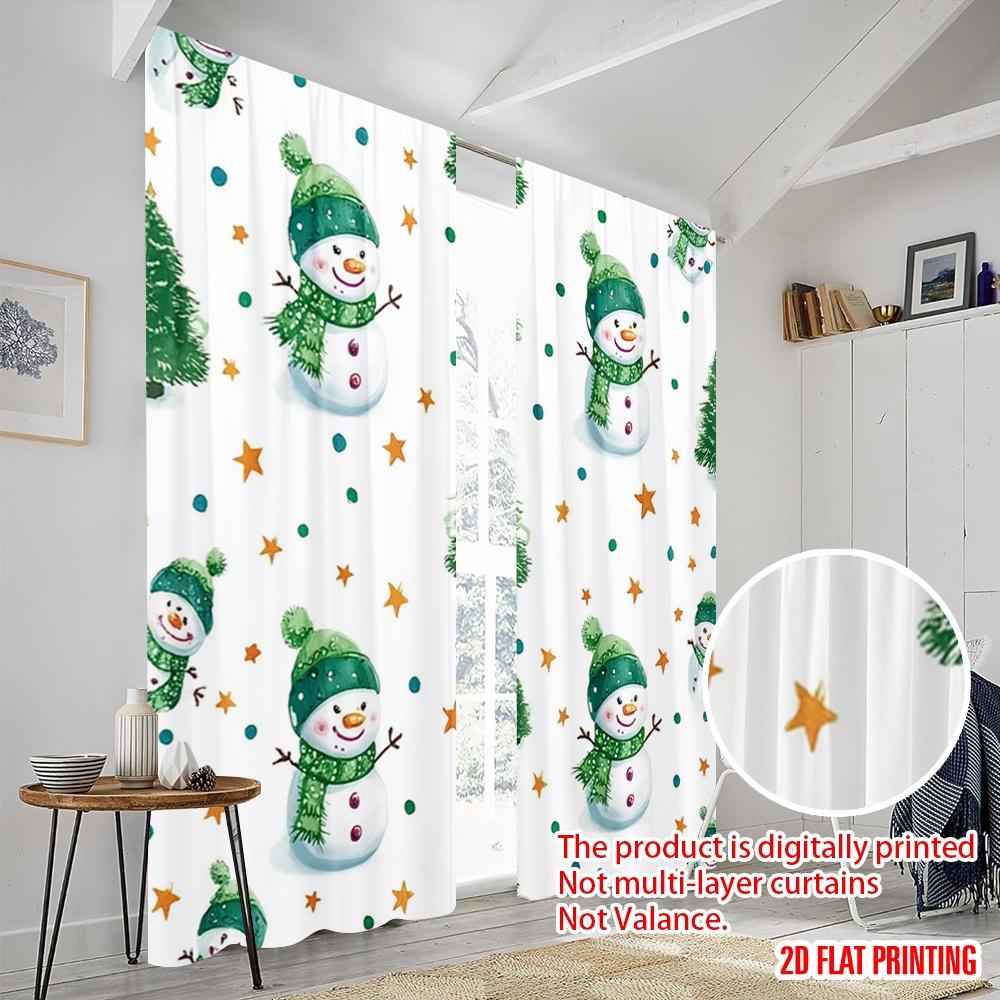 2pcs,2D Plane Printing Curtains Comfortable Snowman 100% Polyester (without Rod) Festive Use for Living Room and Bedroom, Home