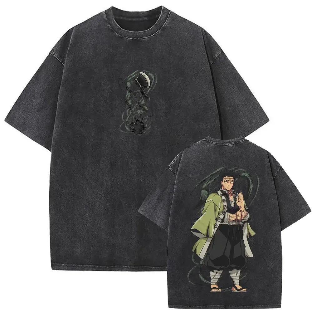 Demon Slayer Kamado Tanjiro Hinokami Kagura Vintage Washed Double Sided Print T-Shirt, Unisex Oversized Streetwear, Anime Fan Gift