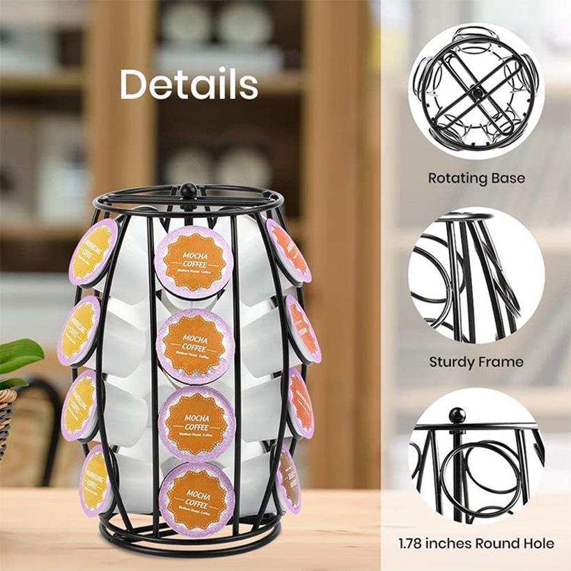 360 Rotating Coffee Pod Holder for K-Cup, 20 Capsule Capacity Carousel Tower, Kitchen Countertop Storage Organizer Rack Stand