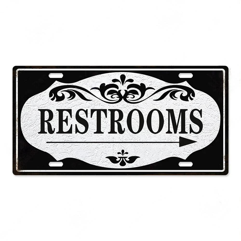 Restroom Metal Signs Wall Decor Plaque Metal Vintage License Plate for Home Bar Club Toilet Bathroom Restroom
