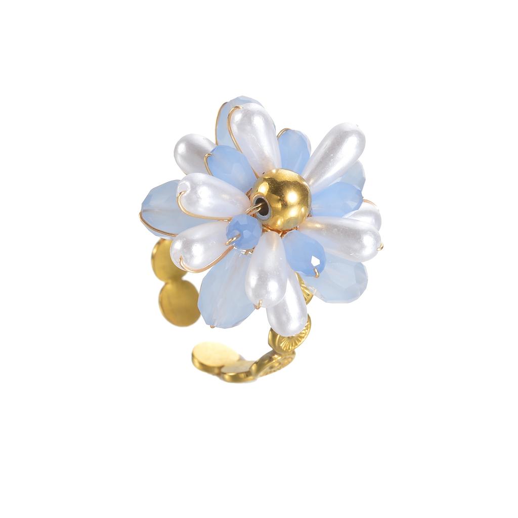 Atoztide Fashion Beaded Flower Open Ring For Women Stainless Steel Exquisite Colored Flower Adjustable Finger Ring Jewelry Gift