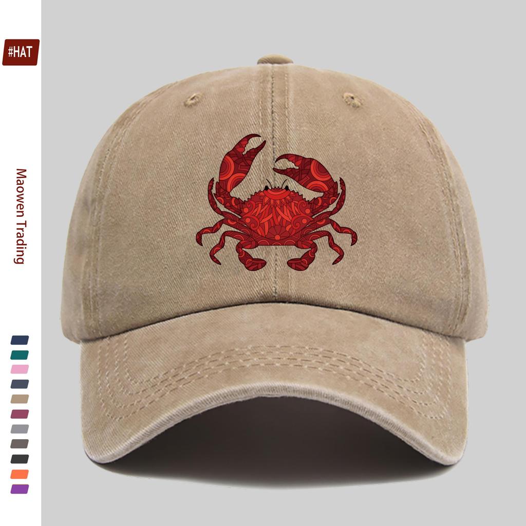 Casquette de camionneur imprimé Crabe Rouge Réglable Snapback Convient aux Hommes Femmes Légère Vintage Lavée Crabe Fête de Plage
