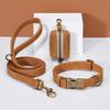 Custom Dog Collar Leash Bag Set Personalized PU Leather Dog Collars Vintage Pet Buckle Necklace With Lead Poop Bag for Dogs Pug