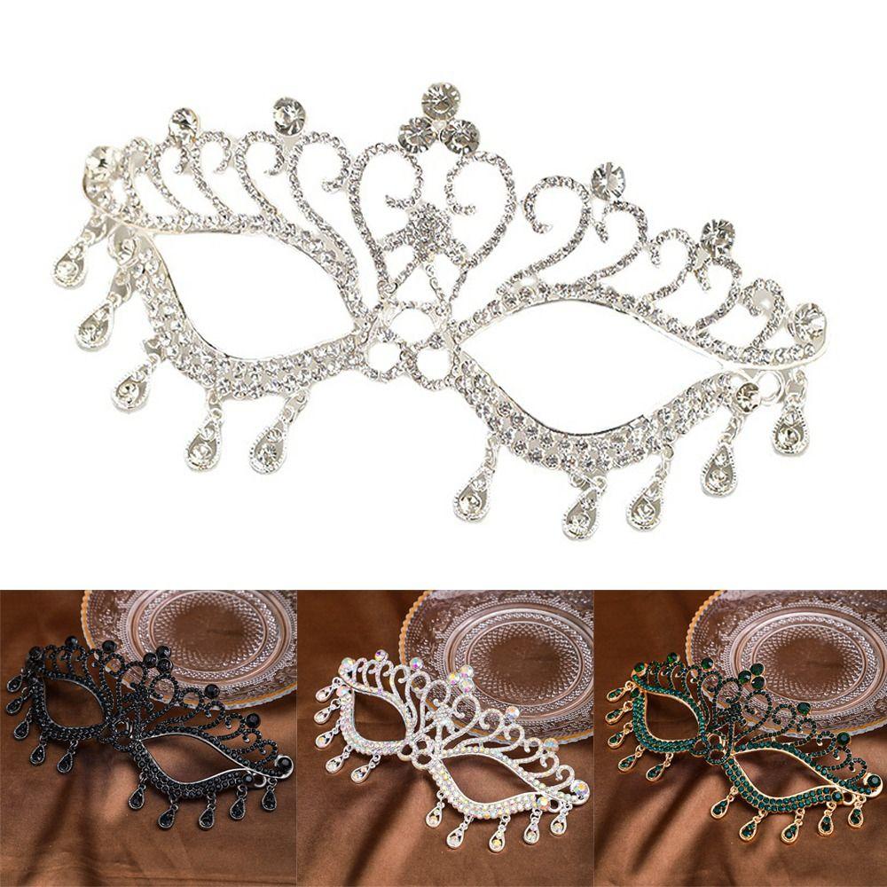Luxury Alloy Masquerade Mask Face Accessories Shiny Crystal Rhinestone Mask Rhinestone Decoration Bridal Mask Cosplay Party