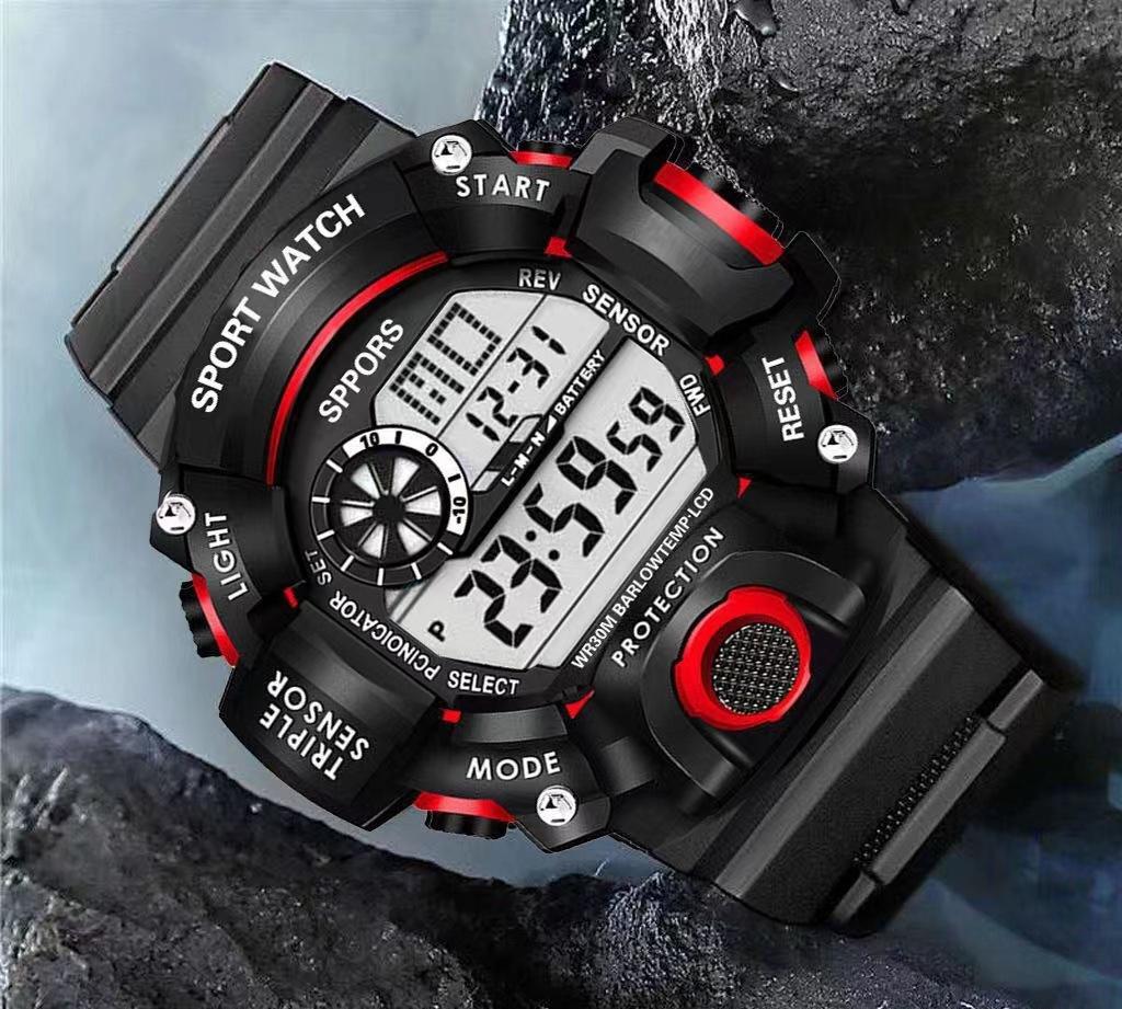 Тактические Многофункциональные Спортивные Часы: Водонепроницаемый, Ударопрочный, Светящийся, с Будильником. красный