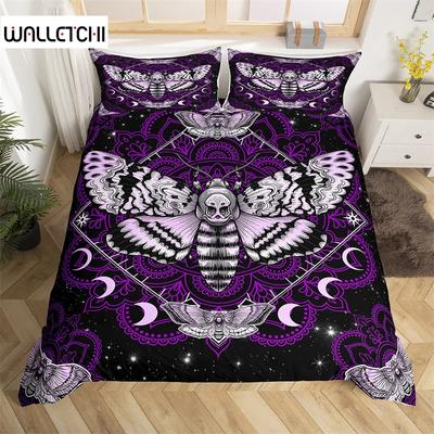 Poszwa na kołdrę Królowa Motyl i Ćma Śmierci Gotycka Czaszka Kwiat Gwieździste Niebo Księżyc Pościel Poliester Boho Egzotyczna Czarna Poszwa na kołdrę