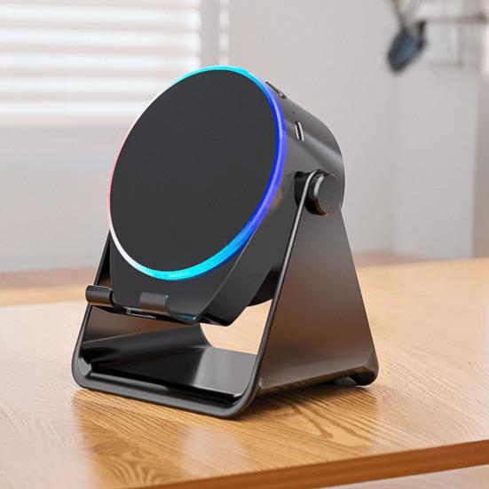 Wireless Induction Speaker with Adjustable Cell Phone Stand Stereo Sound Colorful Light 800mAh Rechargeable 5-in-1 Bluetooth-compatible Speaker