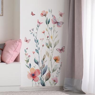 Fun-L085 Watercolor Flower Leaves Butterfly Bedroom Living Room Background Landscaping Decorative Wall Stickers