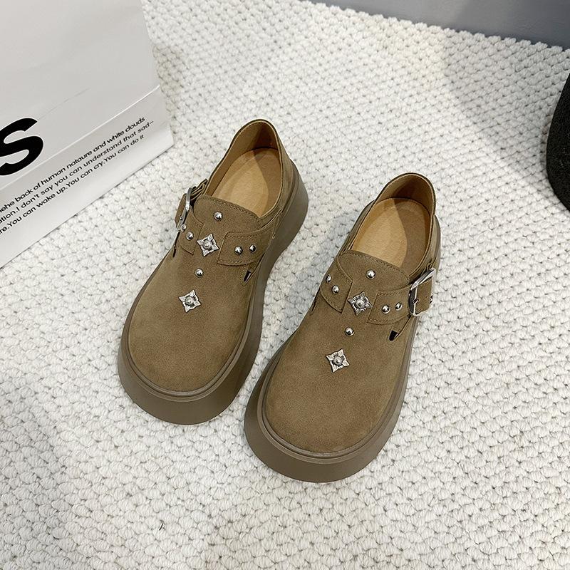 Muffin Thick-soled Retro Women's New Spring Height Increase, One Pedal Big Head with Skirt, Loafer Single Shoes