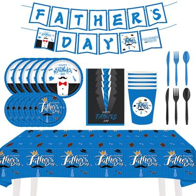 Father'S Day Themed Party Decorations Disposable Cutlery Set Paper Plate Paper Cup Paper Towel Tablecloth Banner