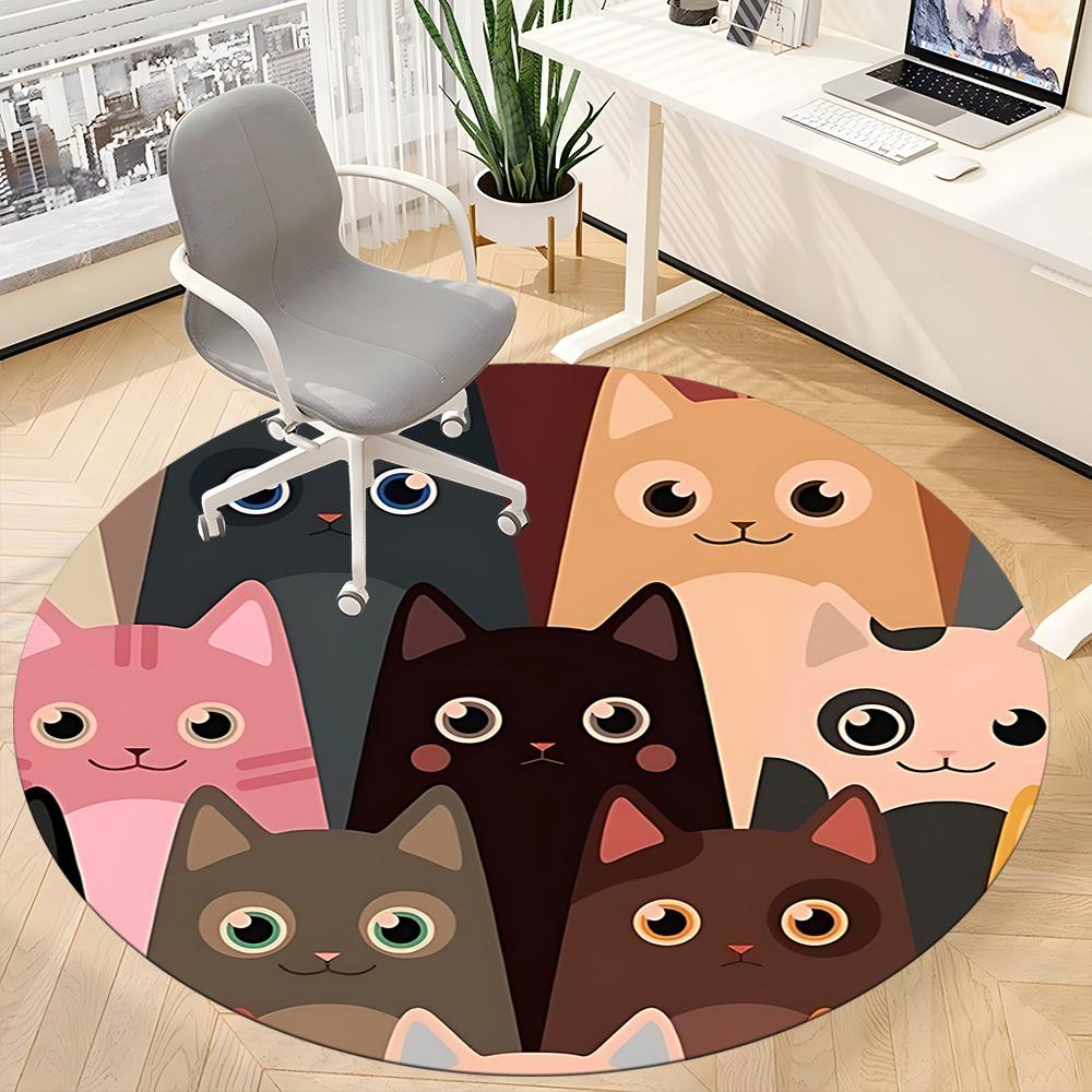 1pc Cat Collection Office Round Area Rug, Indoor Mat Suitable For Office, Under Office Chairs Bedroom Living Room Home Decor, Room Deco