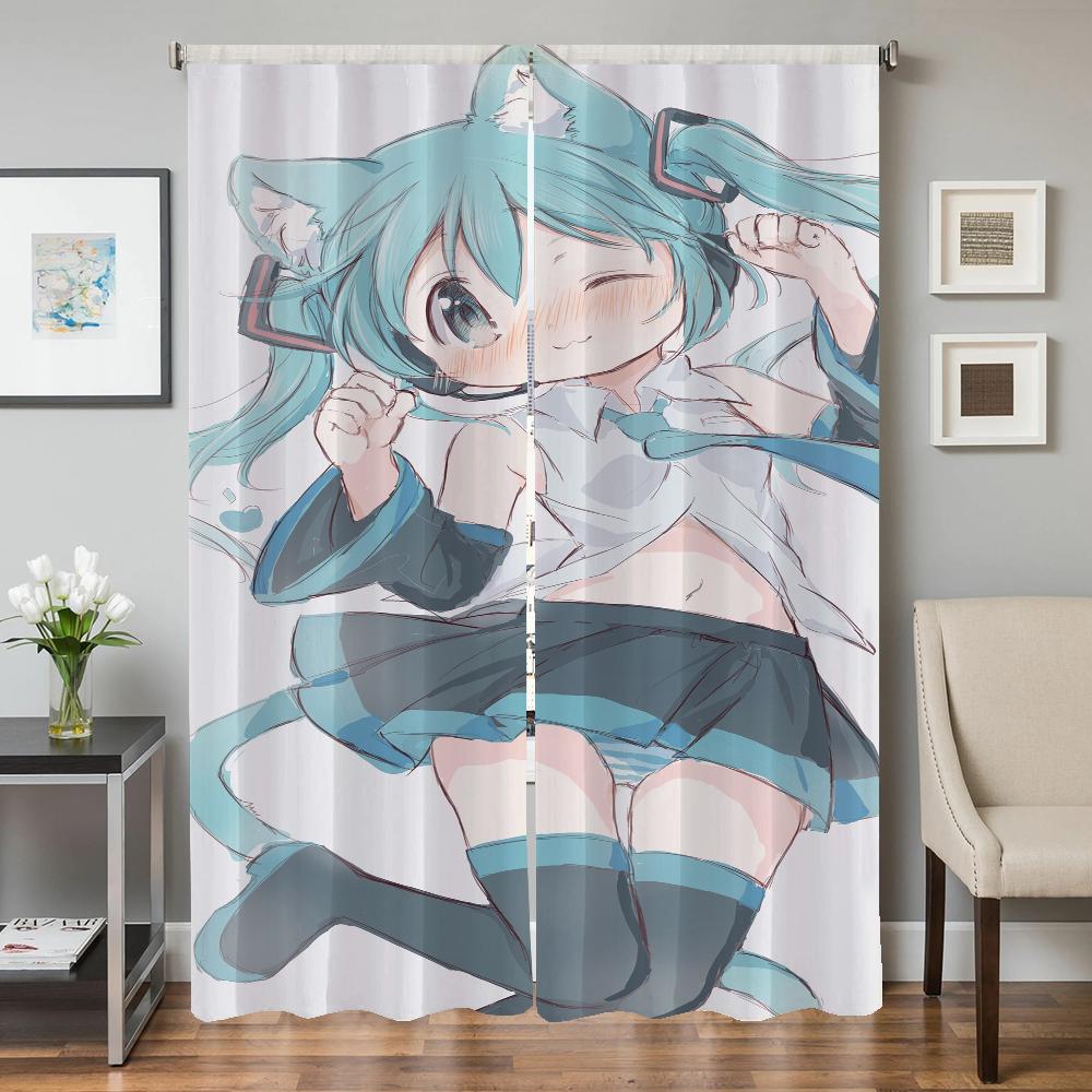 Window Kitchen Curtains for Living Room 2 Pieces Blackout Curtains Door Curtain Hatsune M-mikus Partition Bedroom Decoration