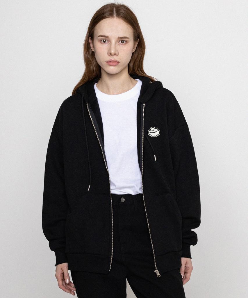 Graver [Unisex] Cloud Smile Embroidered Zip-Up Hoodie_Black
