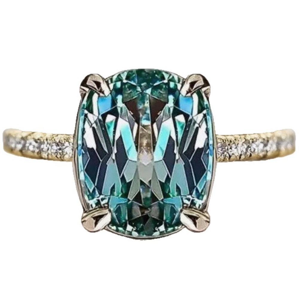 Luxury New Copper Inlaid Zircon Ring, European and American Environmentally Friendly Material Gold-plated Inlaid Green Crystal Gemstone Jewelry Women