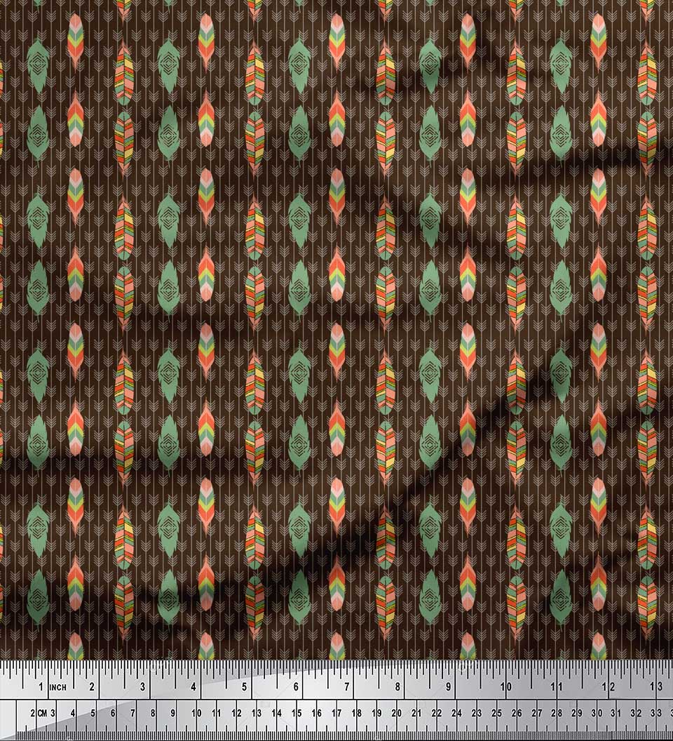 

Тканина Soimoi Black, Японія, креп-сатин, пір’я, племінна декоративна тканина, друкований метр, 42 дюйми 42 Inch Wide - Poly Crepe коричневий