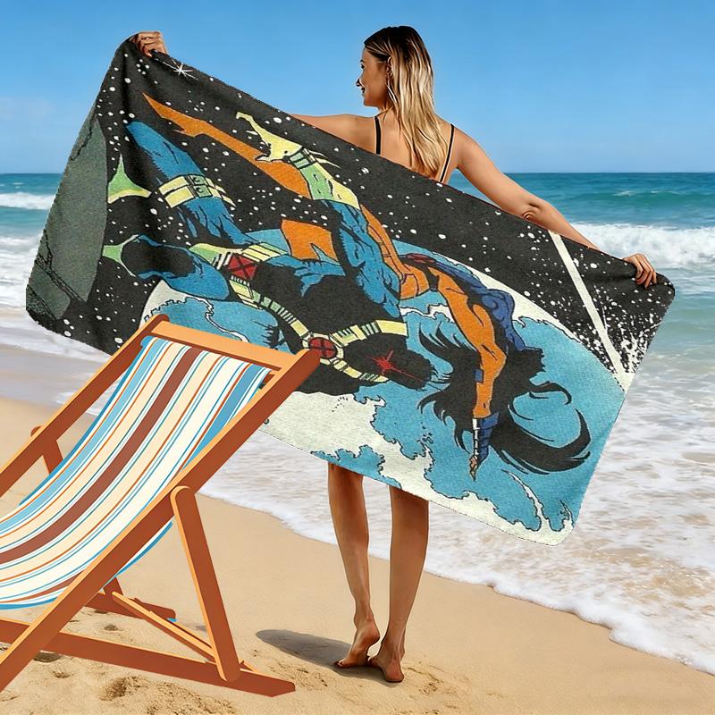 A Cosmic Superheroes In Battle 2D Flat Print Beach Towel, Large Soft Quick Dry Towel for Beach Camping Swimming.MSTJ0918016
