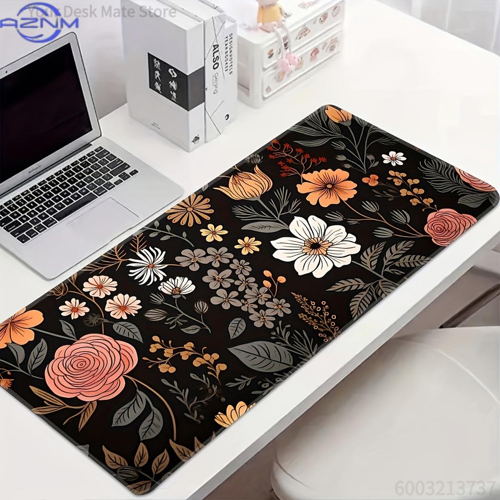 Botanical Green Floral Plant Mouse Pad Large Desk Pad Nonslip Gaming Accessory Mouse Mat Stitched Edges For Office Home
