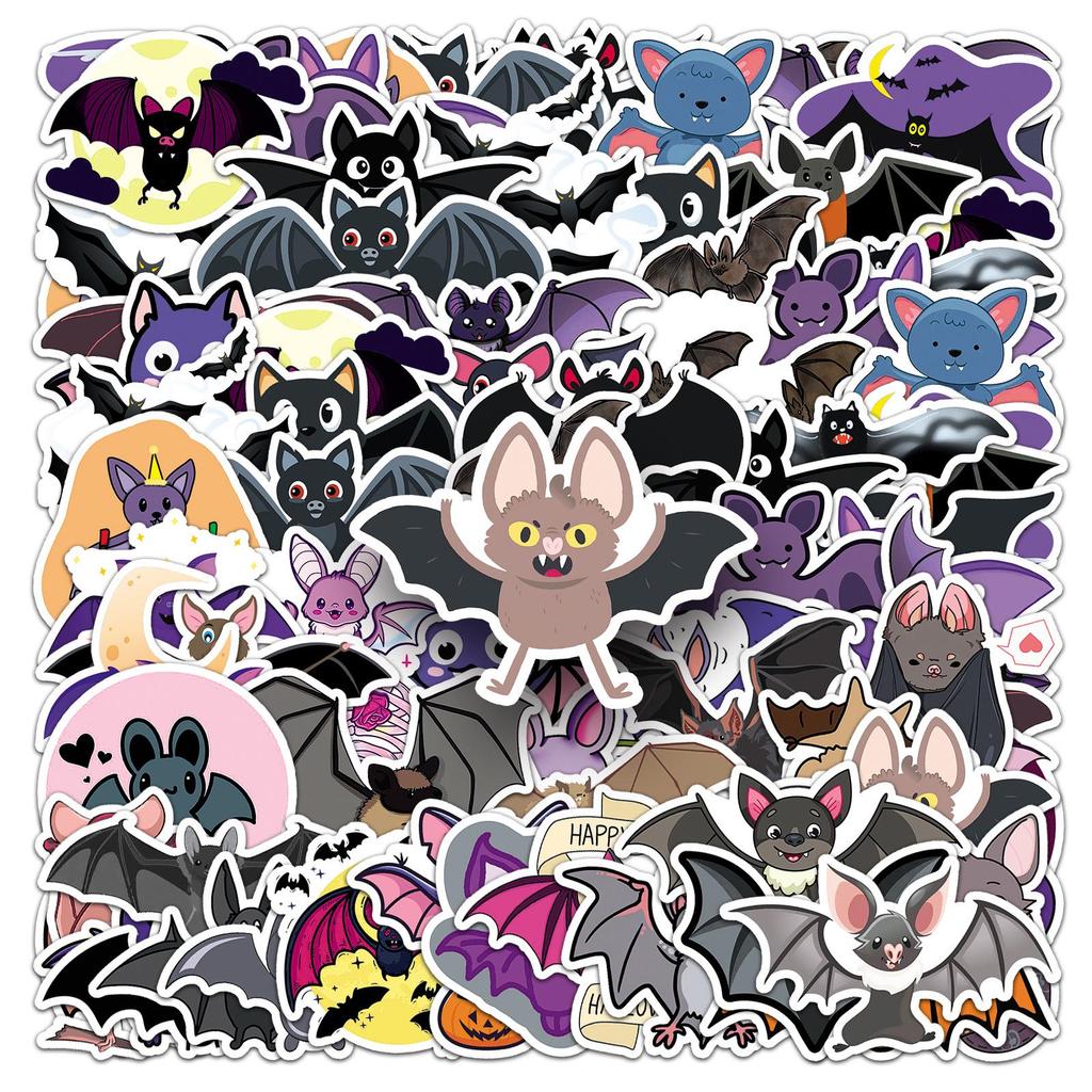50pcs Halloween Bat Cartoon Graffiti Stickers: Waterproof DIY Phone Case & Luggage Decor
