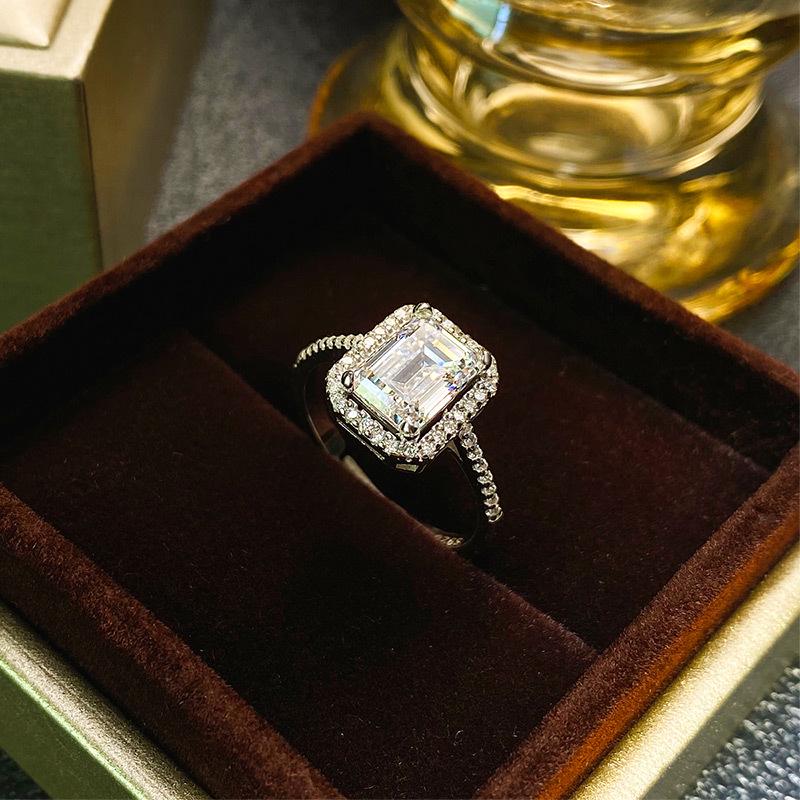 

Кольцо из стерлингового серебра 925 пробы с розовым драгоценным камнем 2 карата квадратный высокоуглеродистый циркон для женщин Adjustable Open Size