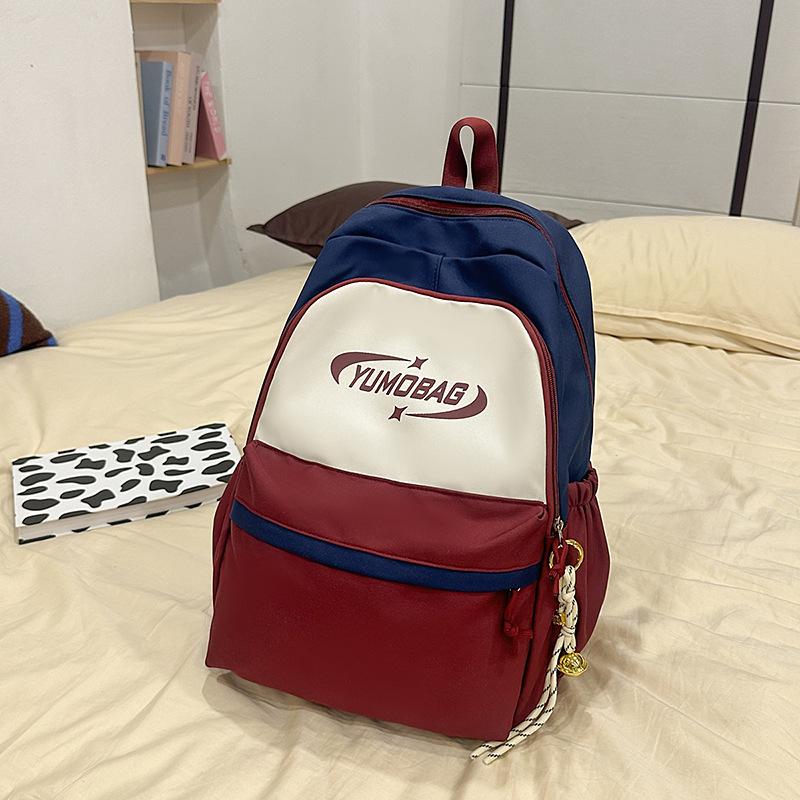 New Ins High Value Schoolbag Leisure Large Capacity Contrast Campus Backpack Korean Version of Small Fresh Splicing Backpack