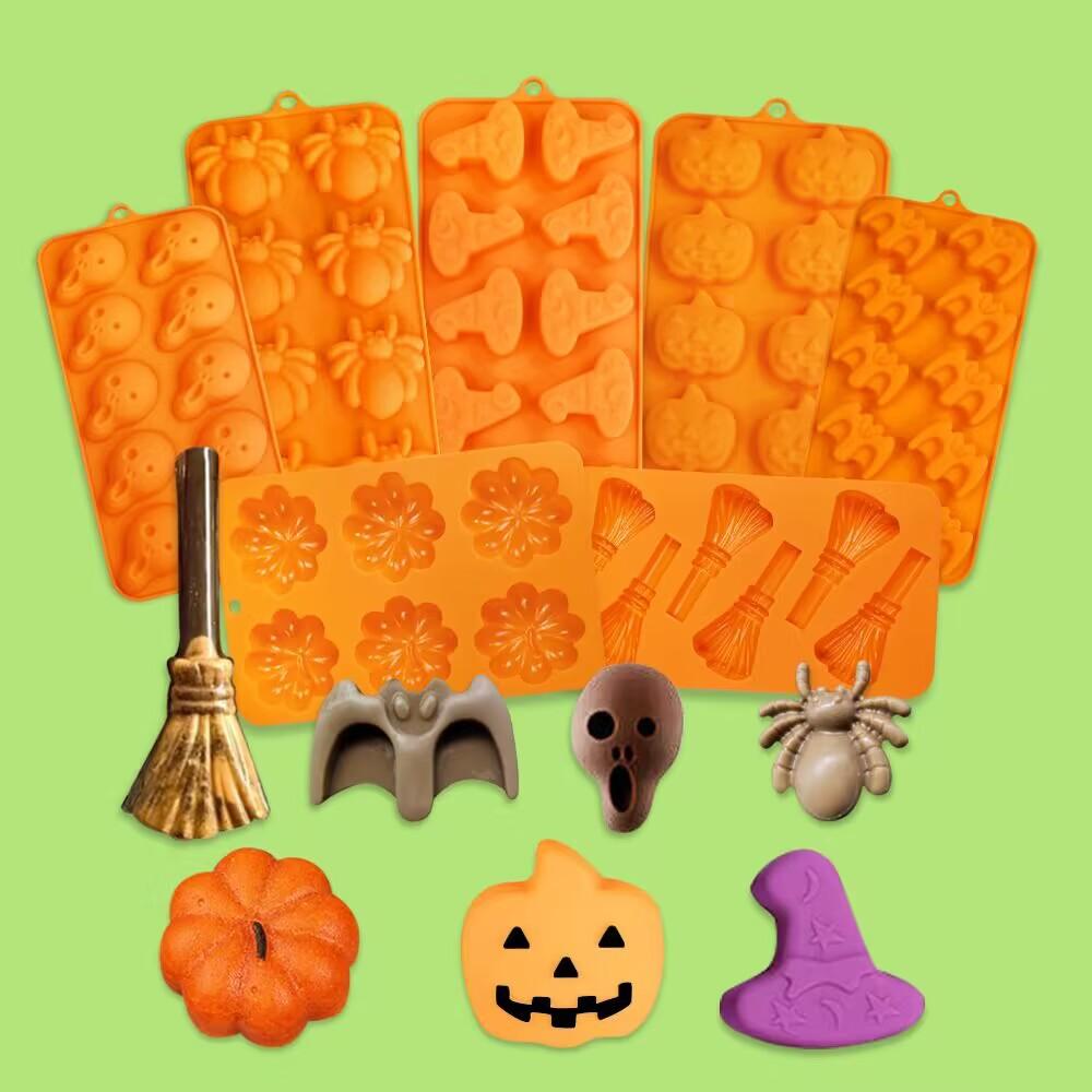 Halloween Candy Chocolate Molds 3D Skull Pumpkin Witch Hat Bat Spider Shape for Baking Chocolate Jelly Gummy Dessert