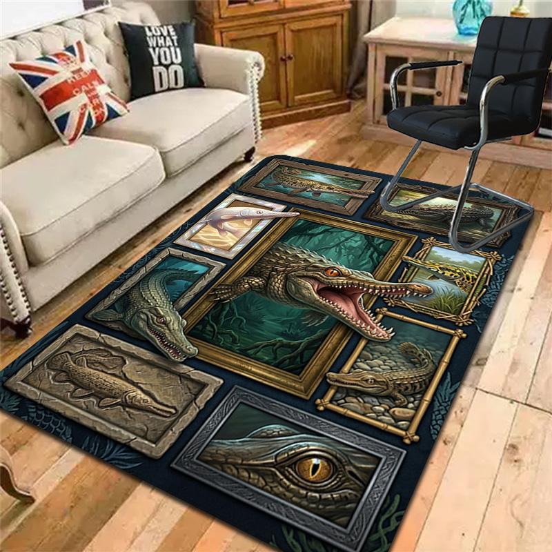 Crocodile Collection Pattern Rug Floor Mat for Living Room or Bedroom Soft and Comfortable Carpet a Gift for Birthday and Holiday.
