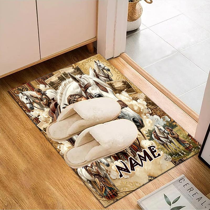 1PC Custom Name Native American Horse Art Theme Floor Mat Ideal for Living Room, Game Rooms, Office, Bedroom, Office Floor Mat , Floor Mats for Home
