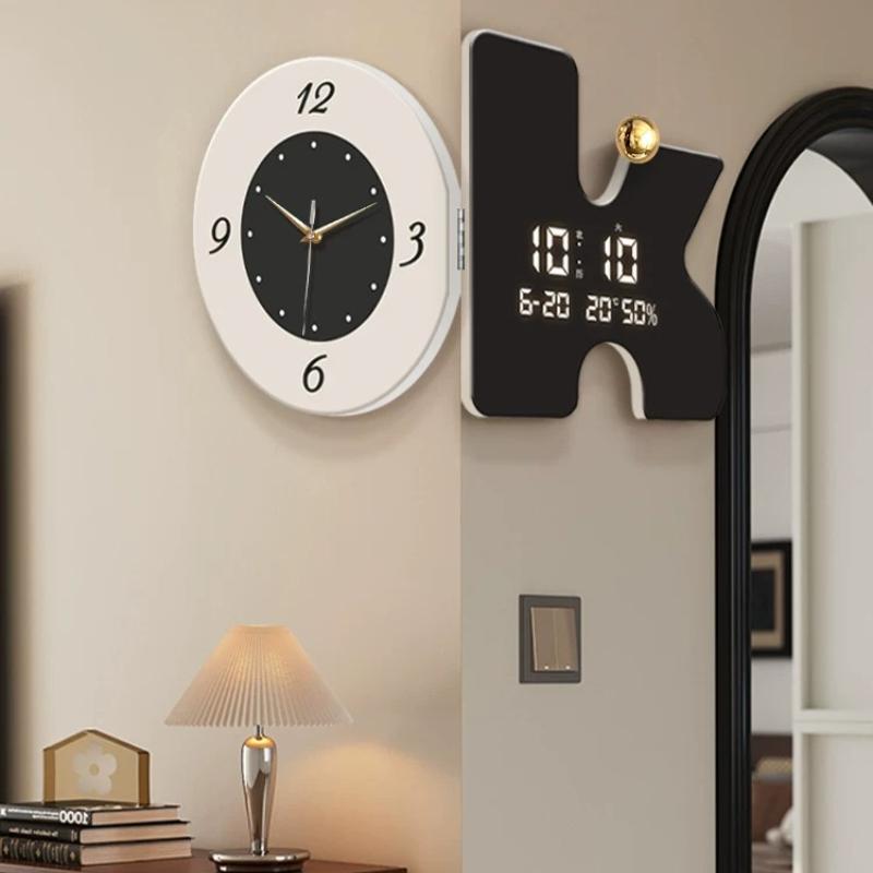 Retro Double Sided Corner Wall Clock Living Room Decor Perpetual Calendar Clock Restaurant Mute Digital Hang Clock Home Decor