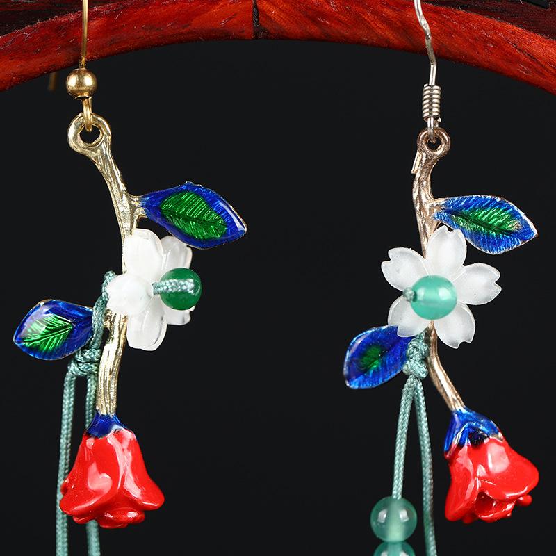 GemChic Women's New Vintage Rose Leaf Long Tassel Fringe Earrings Ethnic Fashion Hook Earrings Birthday Christmas Jewelry Gift