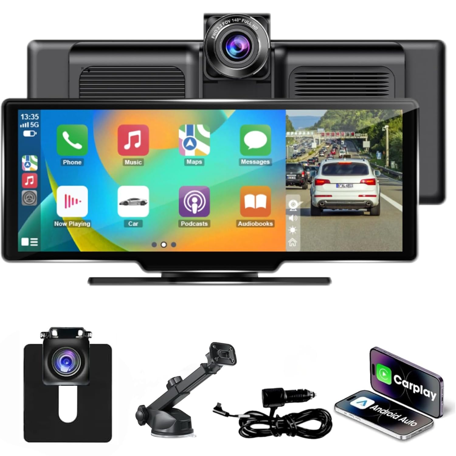 

Stynxro Дисплей Портативное Авто Аудио с Беспроводным Авто 4K Фронтальная Камера и 1080P Задняя Видеорегистратор GPS Голосовое Зеркало и Простая Установка Аудио, 10,26-дюймовый