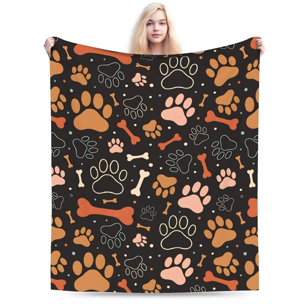 Dog Paw Print and Bone Blanket Quality Soft Warm Throw Blanket Winter Children Home Decor Pattern Bedspread