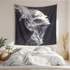 Abstract Smoke Face Tapestry For Living Room  Modern Fluid Line Art Wall Hanging, Black And White Silhouette Portrait Minimalist