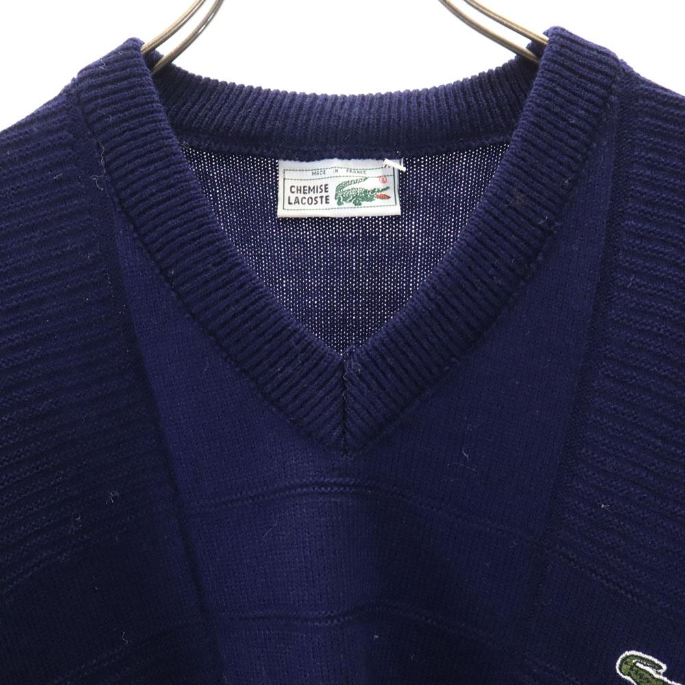 CHEMISE LACOSTE 80s vintage Long sleeve V neck sweater XXL Navy knit Men's Used