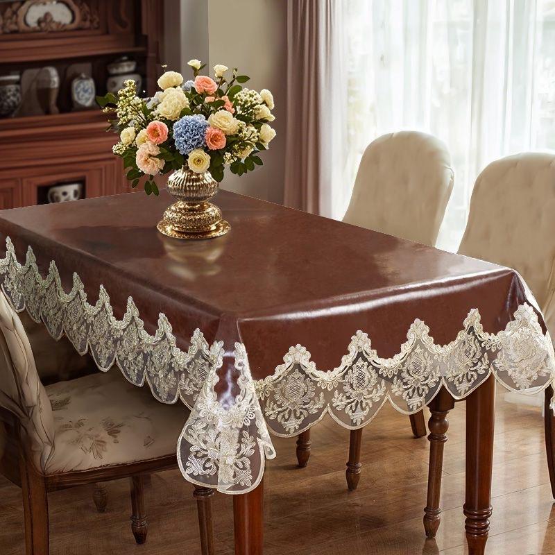 1pcs No-rinse Tablecloth Oil Wax Lace Tablecloth Anti Oil Anti Fouling Protective Pad Waterproof Heat-resistant Dining Table Mat Easy To Maintain