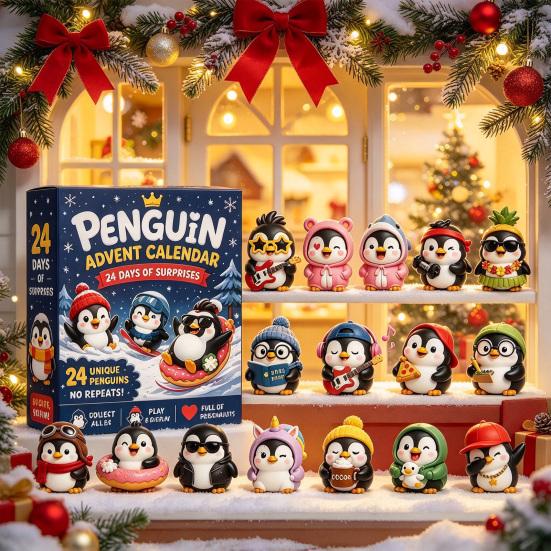 Winter Holiday Party Favors 3D Penguin Advent Calendar 2026, 24 Days Mini Figures Family Activity Christmas Countdown Calendar, Collectible