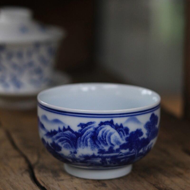 Jingzhen hand painting blue and floral porcelain master cup one cup ceramic teapot cup kung fu tasting cup small cup