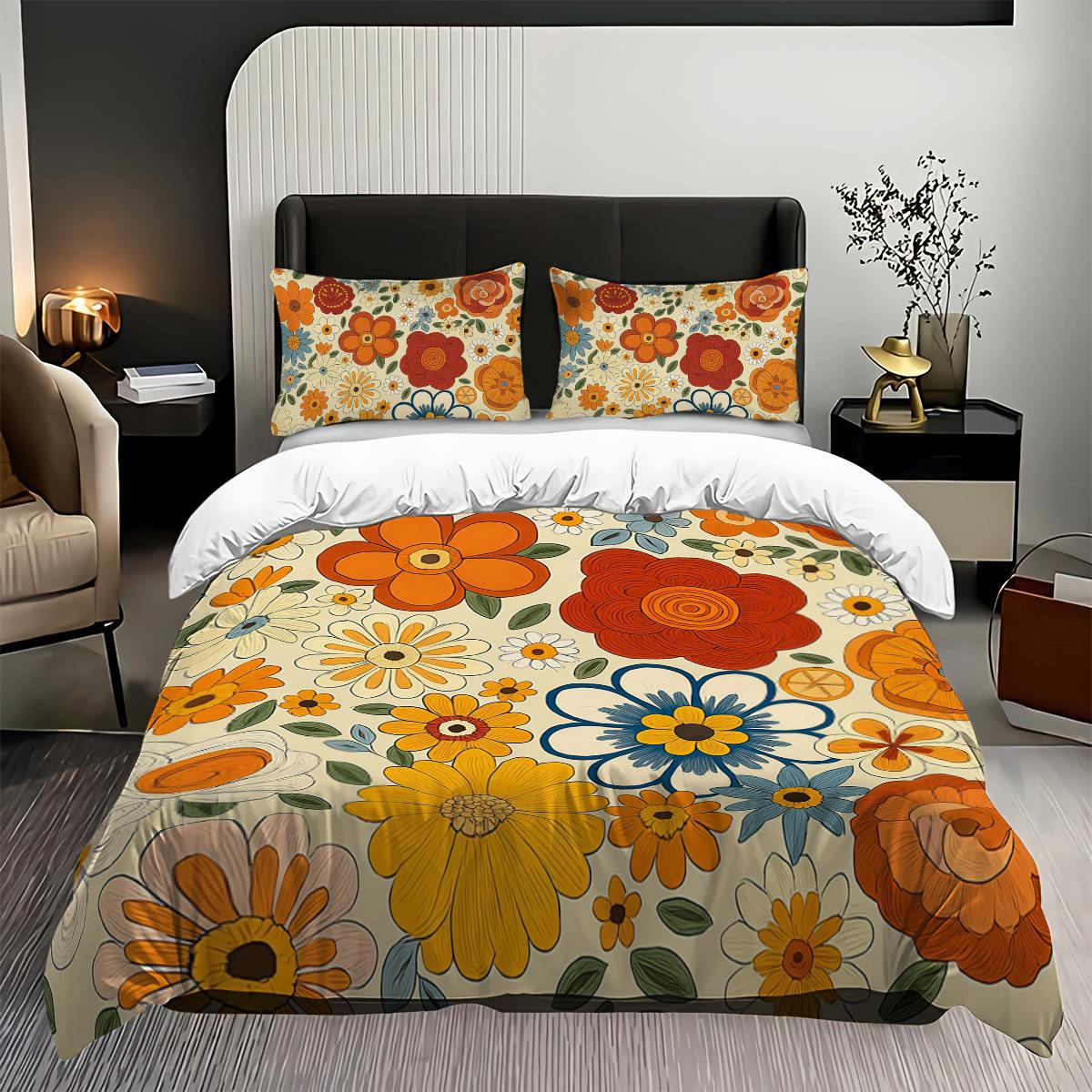 

Three-Dimensional Flower Bedding 3D Printing Polyester Quilt Cover Three-Piece Set 135x200