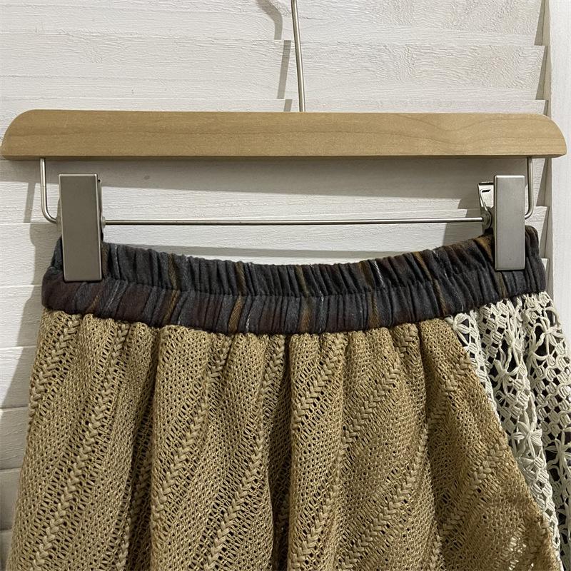 Vintage Japanischer Patchwork A-Linien Midi-Rock