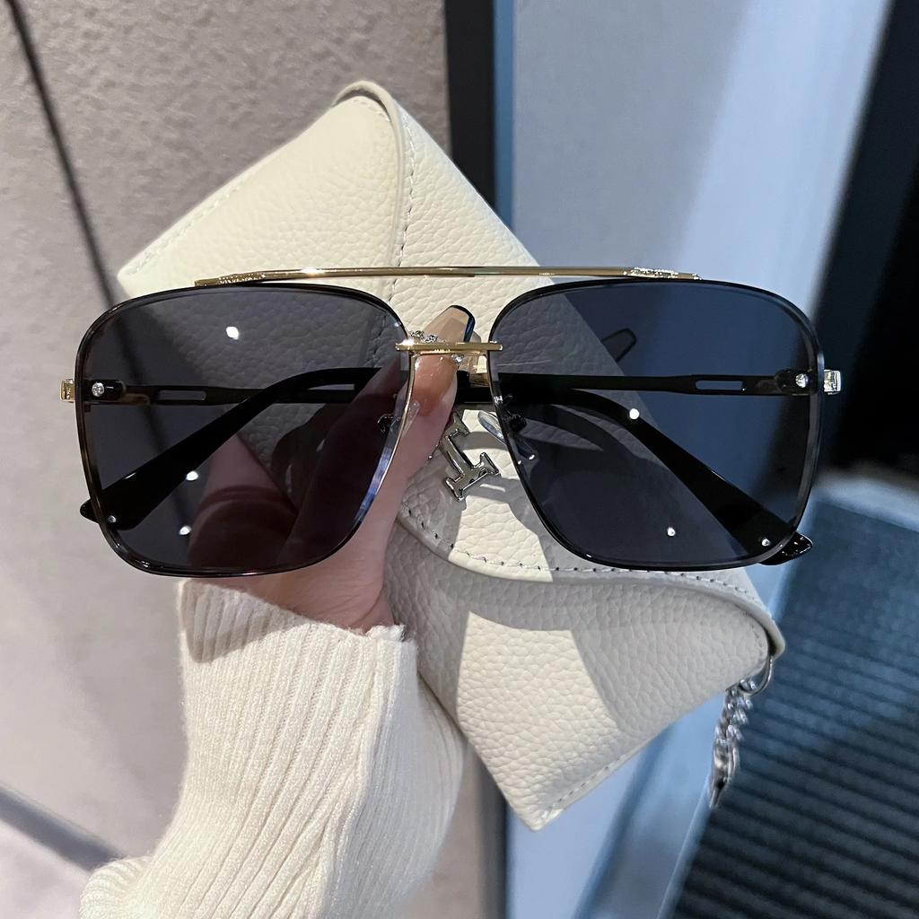 New Gradient Sunglasses for Men Fashion Metal Big Frame Sun Glasses Brand Design Luxury Lunette eil Homme