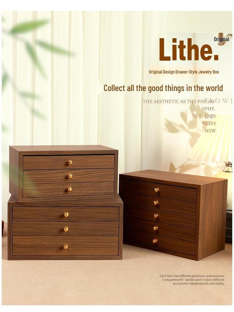 Elegantní vícevrstvá dřevěná šperkovnice s velkou kapacitou na náhrdelníky, náramky a prsteny