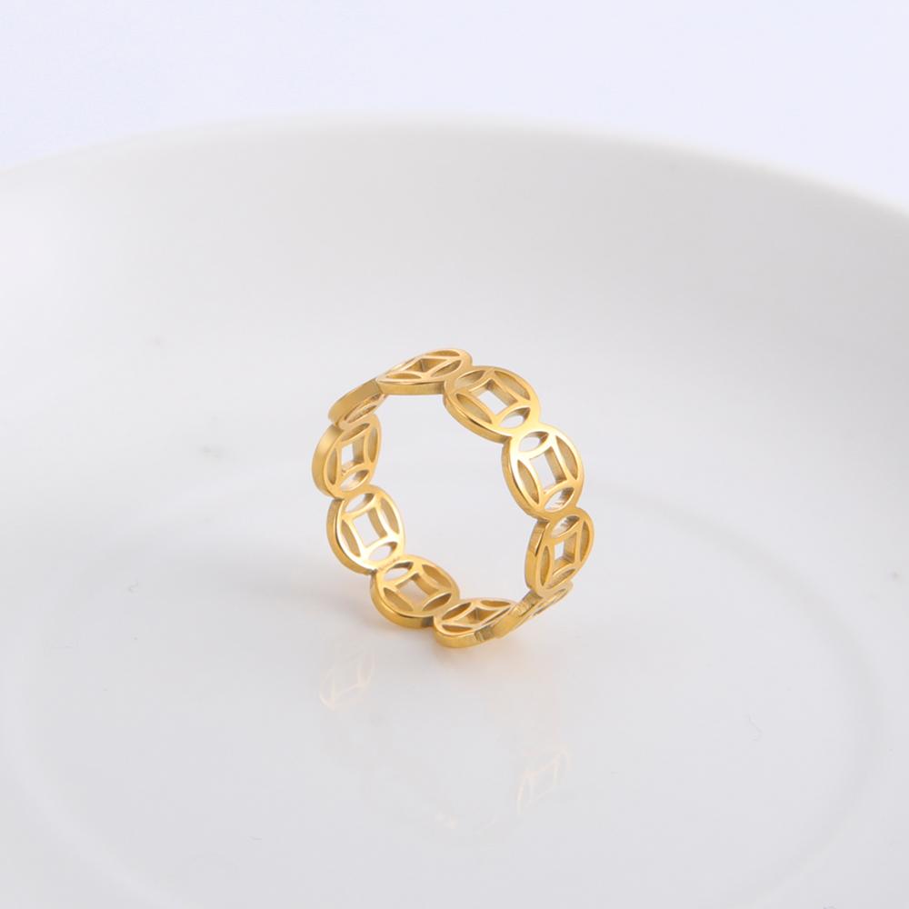 Lucky Coin Rings for Women Men Stainless Steel Wedding Party Couple Ring Jewelry Gift for Lover Cheap