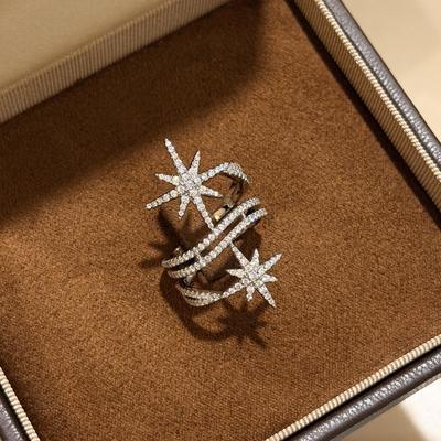 Double Meter Meteor Ring Made of Pure Silver High Carbon Zirocn, Personalized and Fashionable Electroplating Unisex Gift